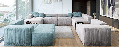 Бирюзовый диван в интерьере-3, Бирюзовые модульные диваны Фри для гостиной